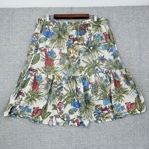 Jungle Print Tiered Skirt Giraffe Leopard Animals Cotton Blend Large‎